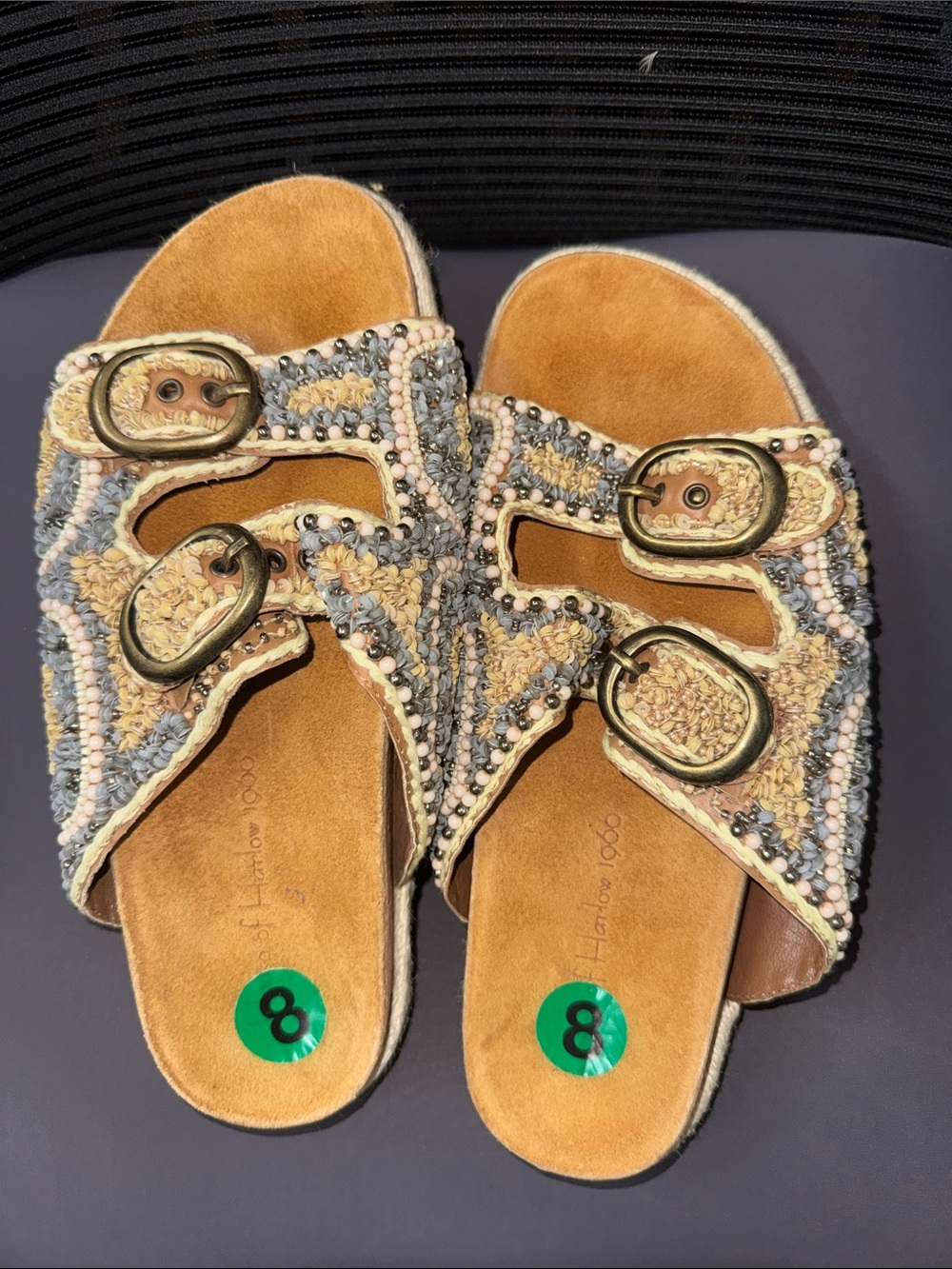 House of Harlow 1960 Embellished Double Buckle Slide Sandals Boho Women’s 8